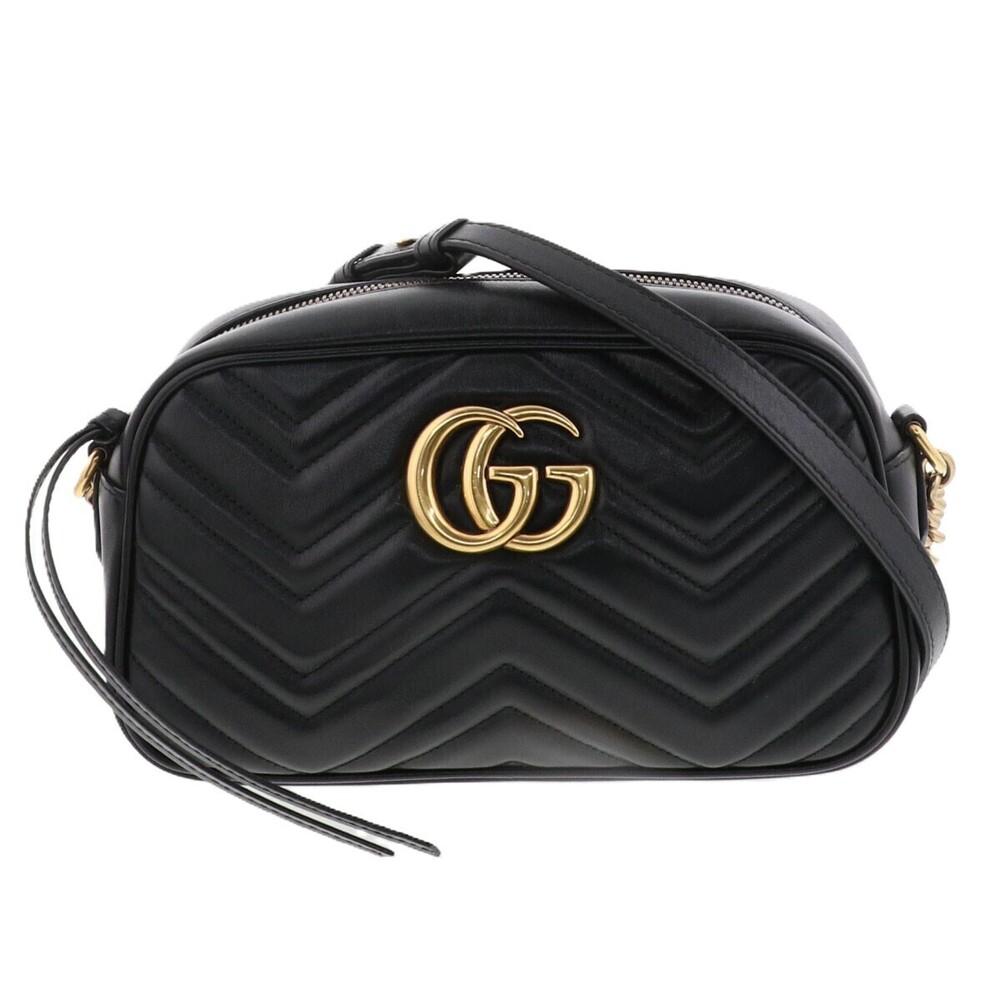 GUCCI GG Marmont Camera Bag Shoulder Leather Black